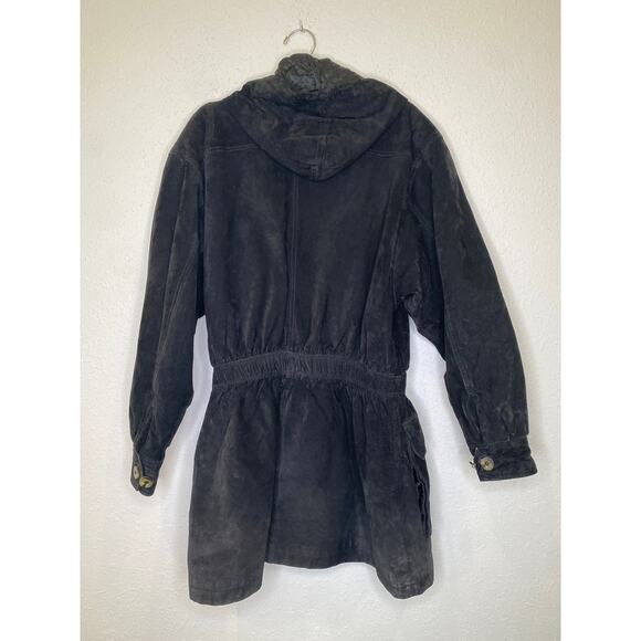 Express Black Vintage 90s Y2K Leather Suede Peplum Parka Jacket Sz XS Zipper - Picture 6 of 16